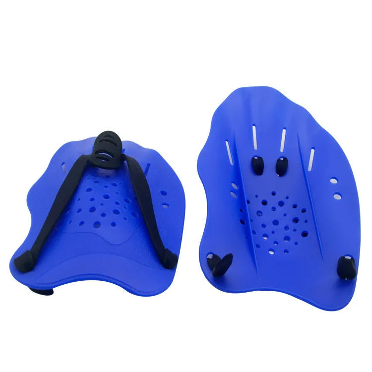 Webbed hand paddles for freestyle swim training in black, blue, orange colours