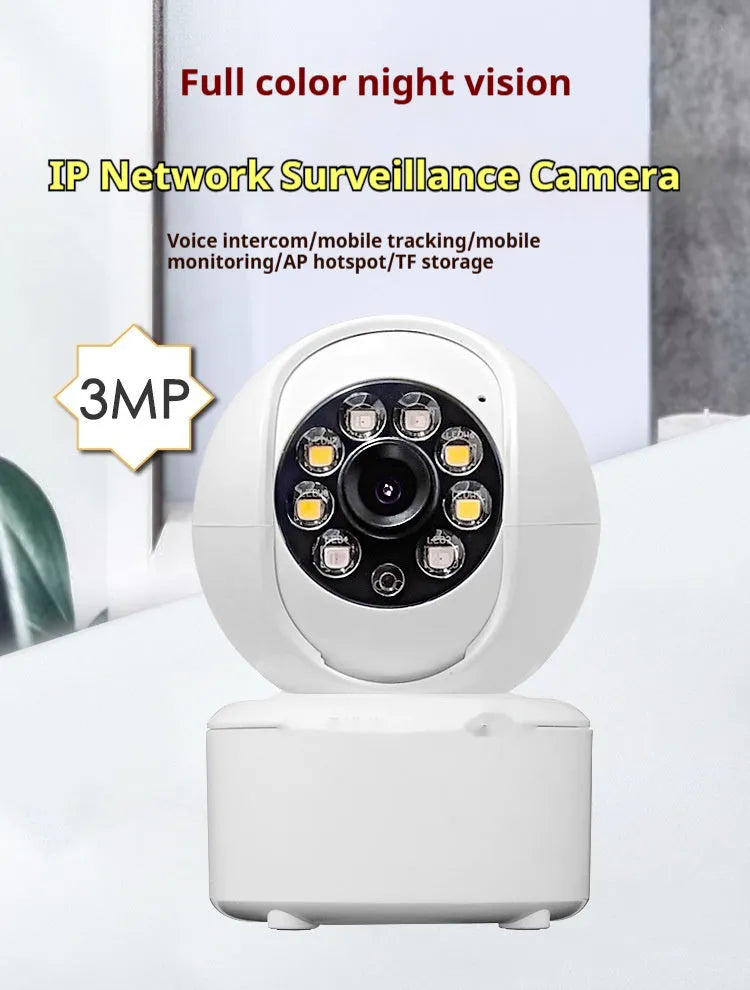 1080p HD indoor security camera with ceiling mount bracket and dual-light panorama viewing