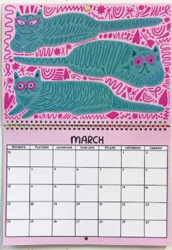 Cat-themed wall calendar planner for 2024 or 2025 on paper
