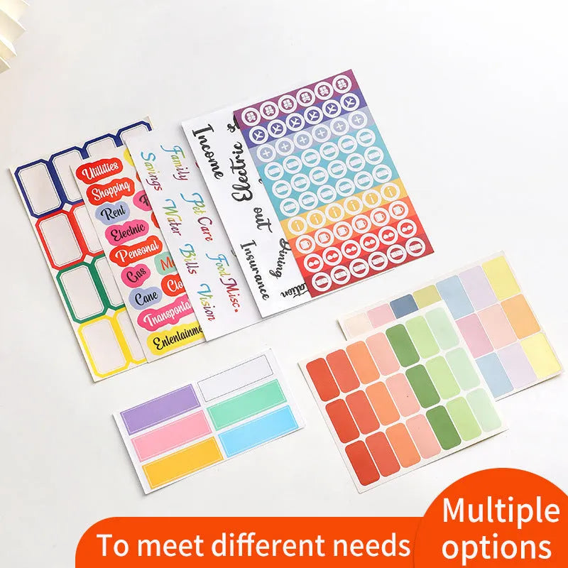 Assorted paper adhesive stickers including grid sheets, colourful sticky notes, and A6 ruler on a surface.