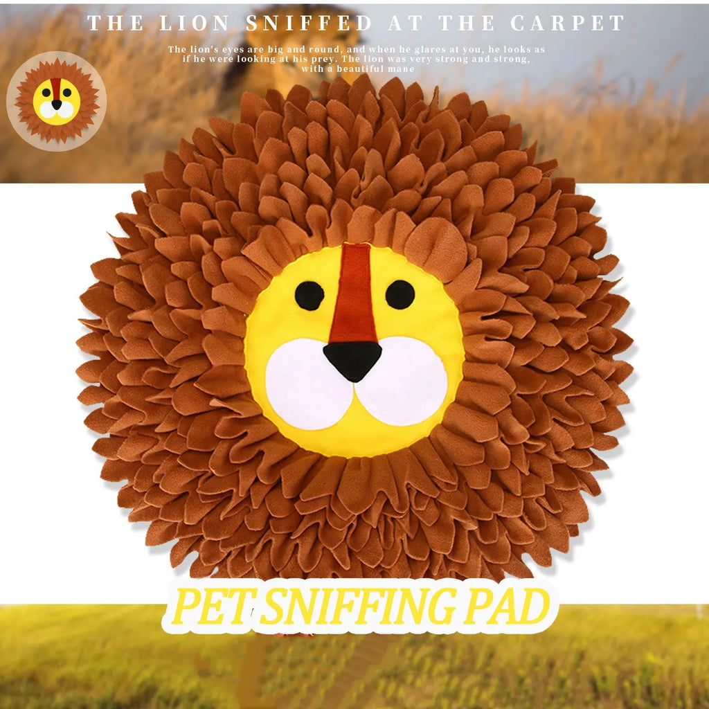 Brown Lion Sniffing Pad with textured Yizhiwen surface for hiding pet food.