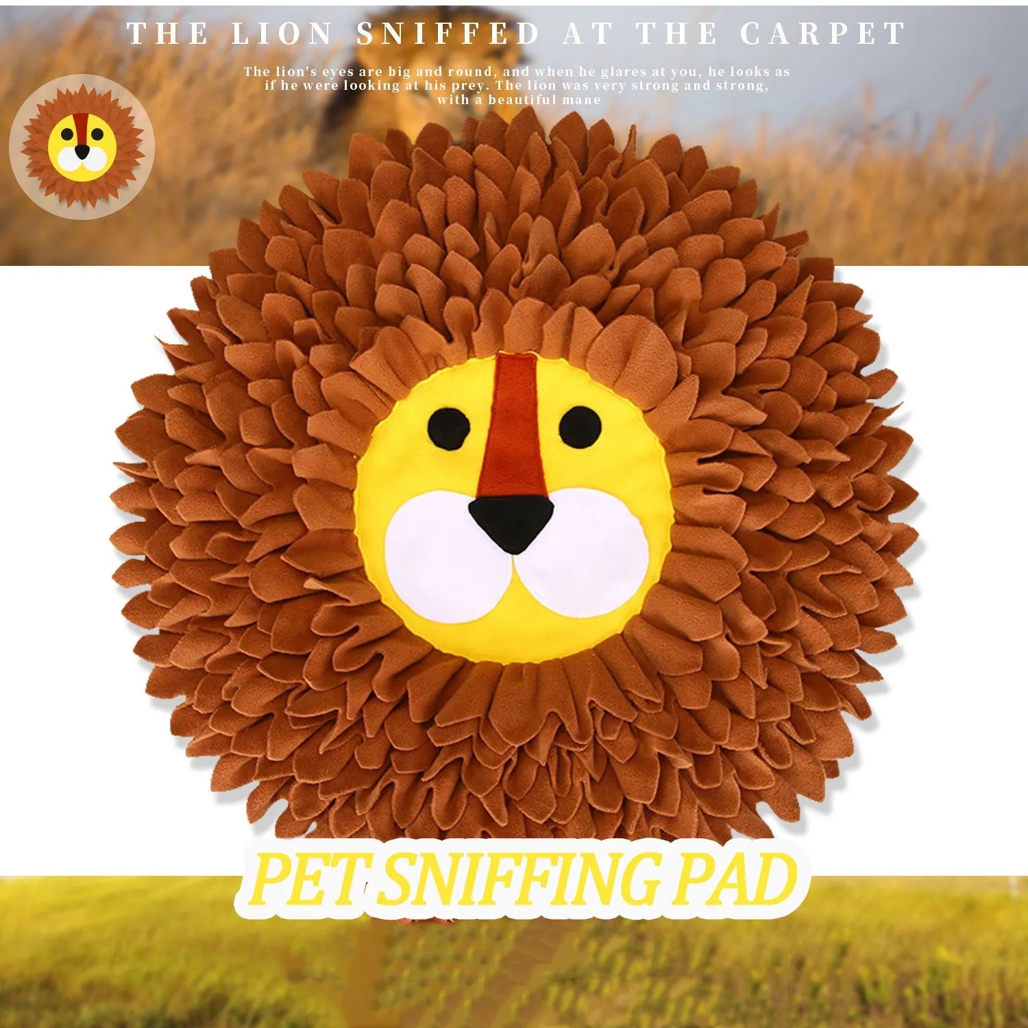 Brown Lion Sniffing Pad with textured Yizhiwen surface for hiding pet food.