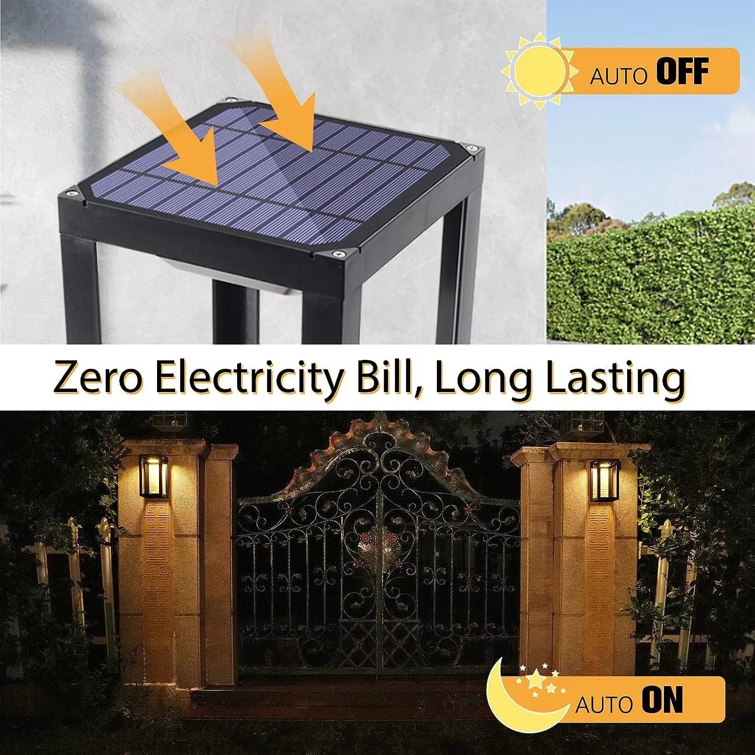 Modern Chinese outdoor wall lamp with solar panel and two-tone lighting