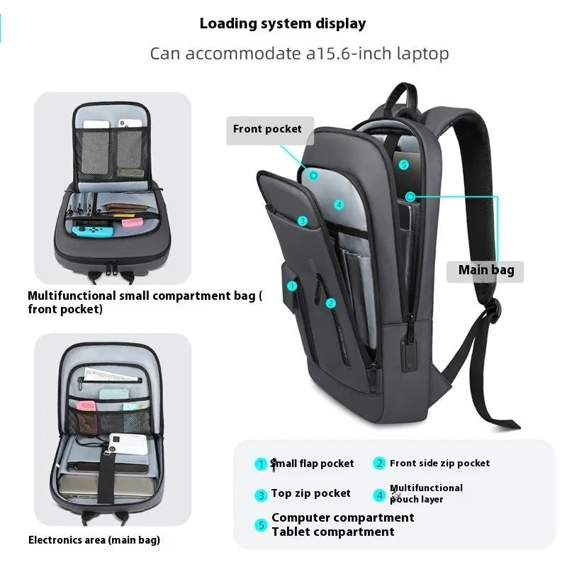 Men's slim business backpack in Oxford fabric with cross-body design