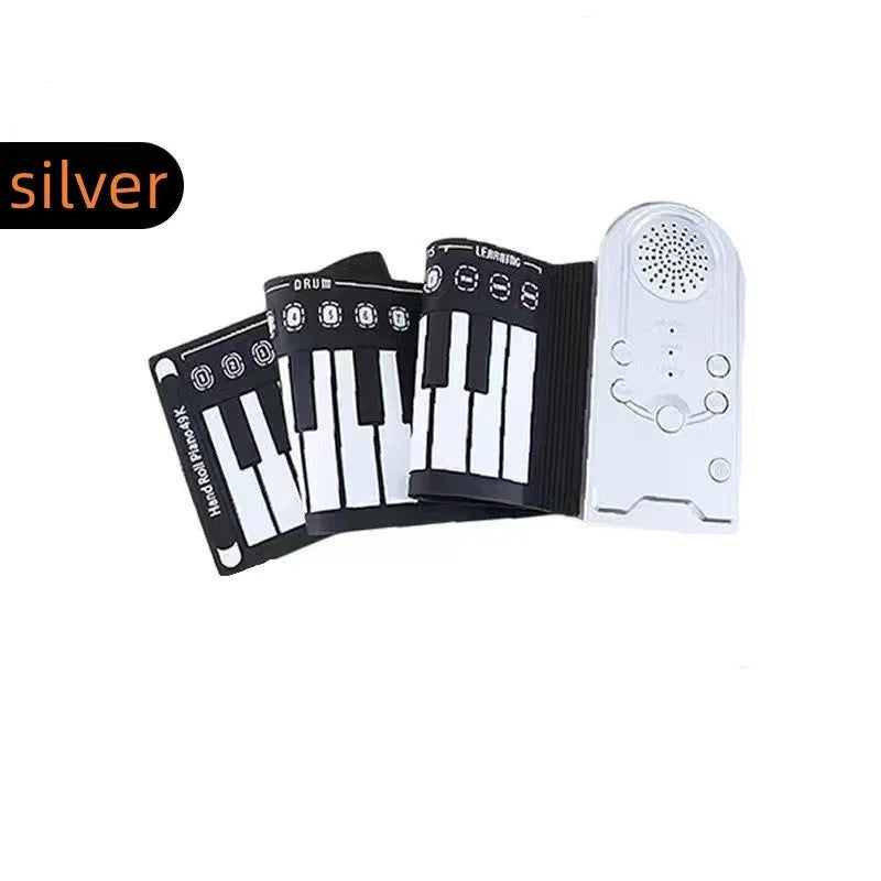 Portable folding 49-key electronic keyboard shown in Pearl White colour with folded compact size