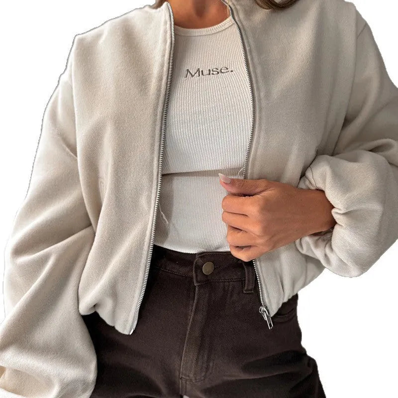 Women's off-shoulder short coat with lantern sleeves in polyester, loose Japanese Korean casual style