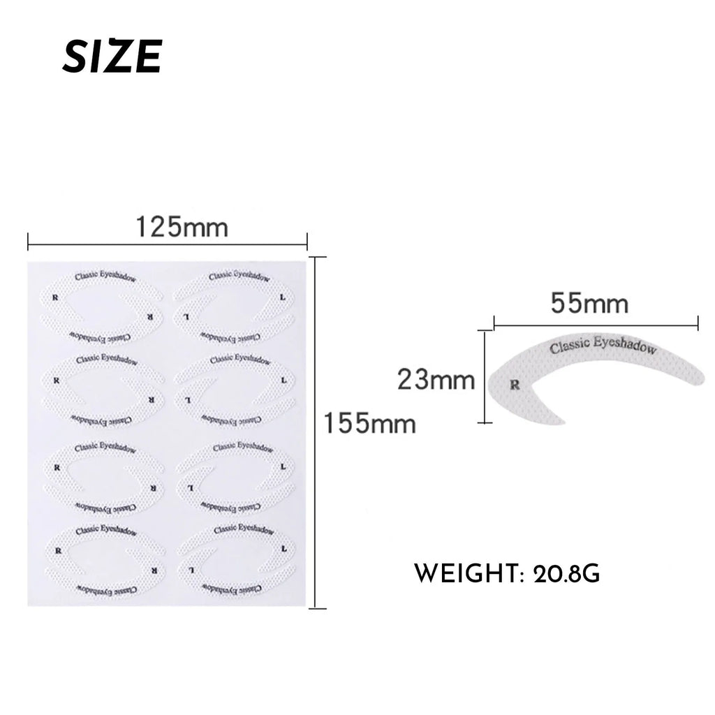 Pack of four reusable flexible eyeliner and eyeshadow makeup stencil stickers on a pink background