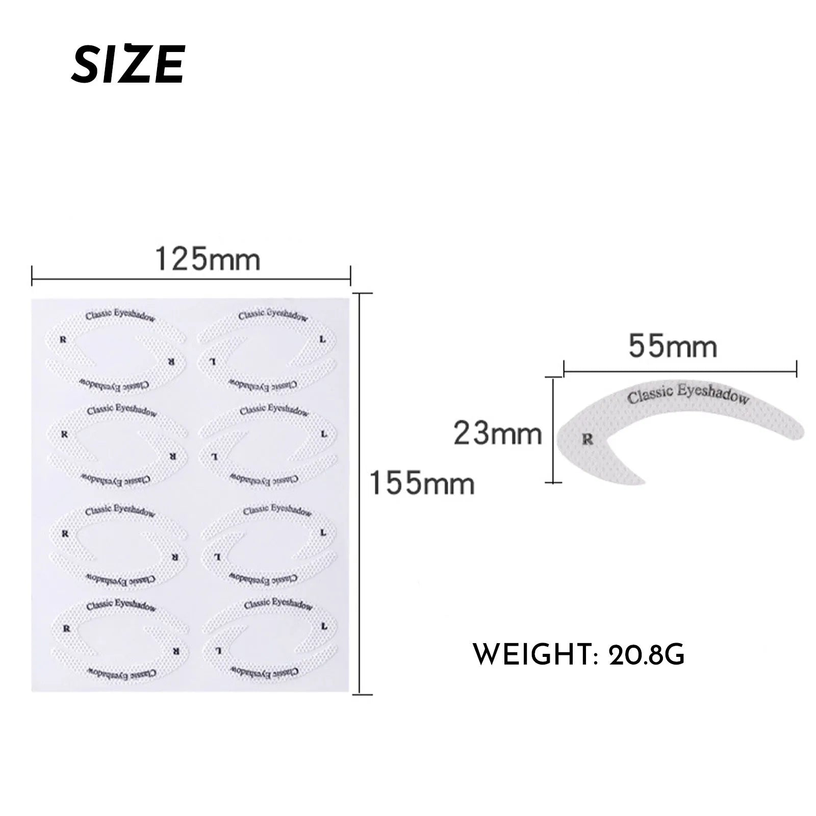 Pack of four reusable flexible eyeliner and eyeshadow makeup stencil stickers on a pink background