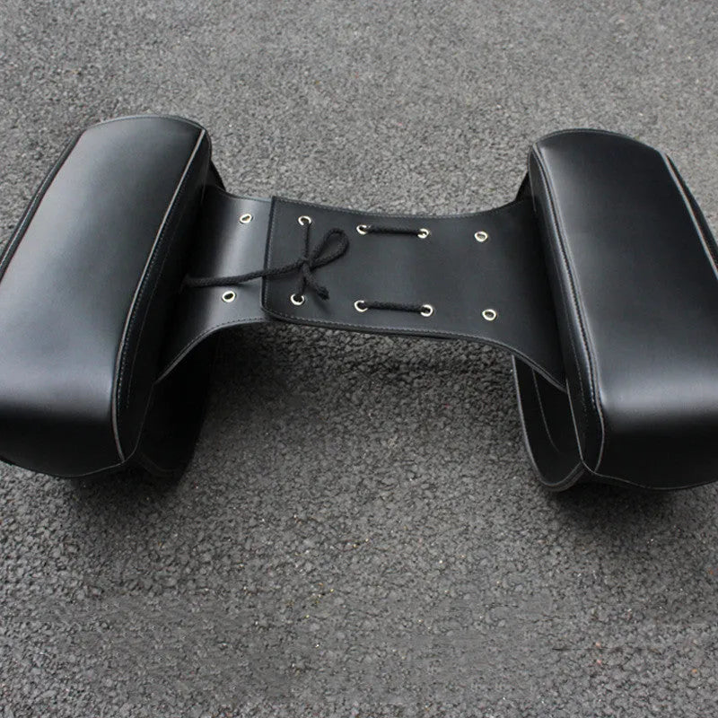 Black retro wind PU leather motorcycle side box saddle bag measuring 42cm x 15cm x 30cm