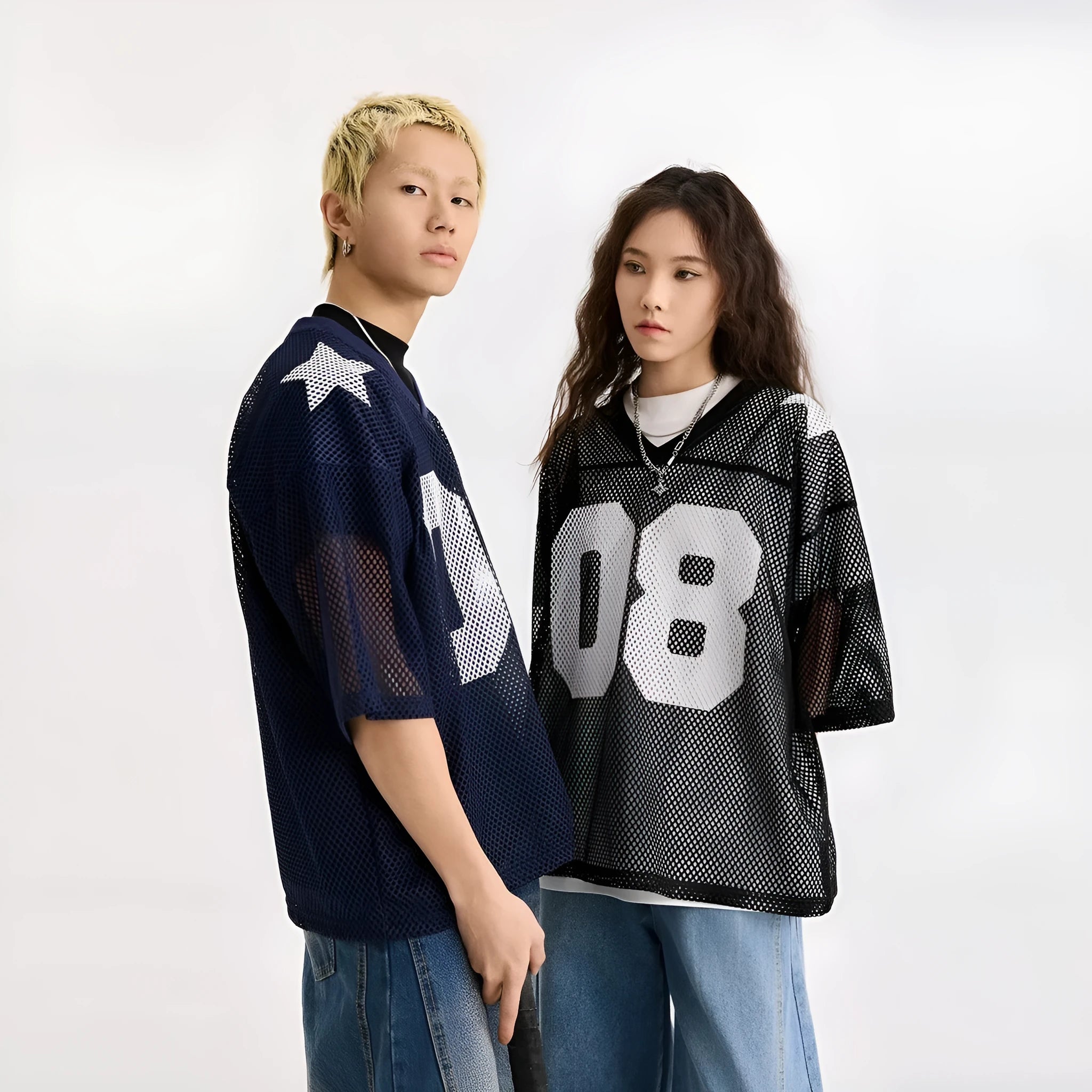 Black and navy blue loose fit half sleeve shirt with letter print pattern