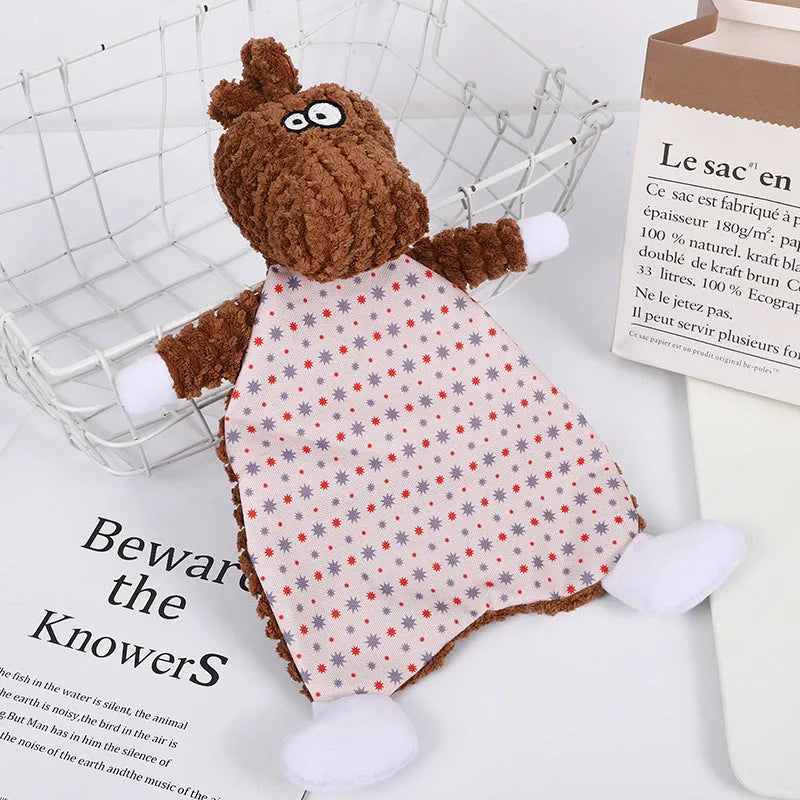 Brown plush velvet pet toy with squeaker for dogs and cats