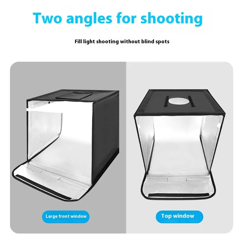 50cm foldable light box with metal frame and USB-powered LED lighting for product photography
