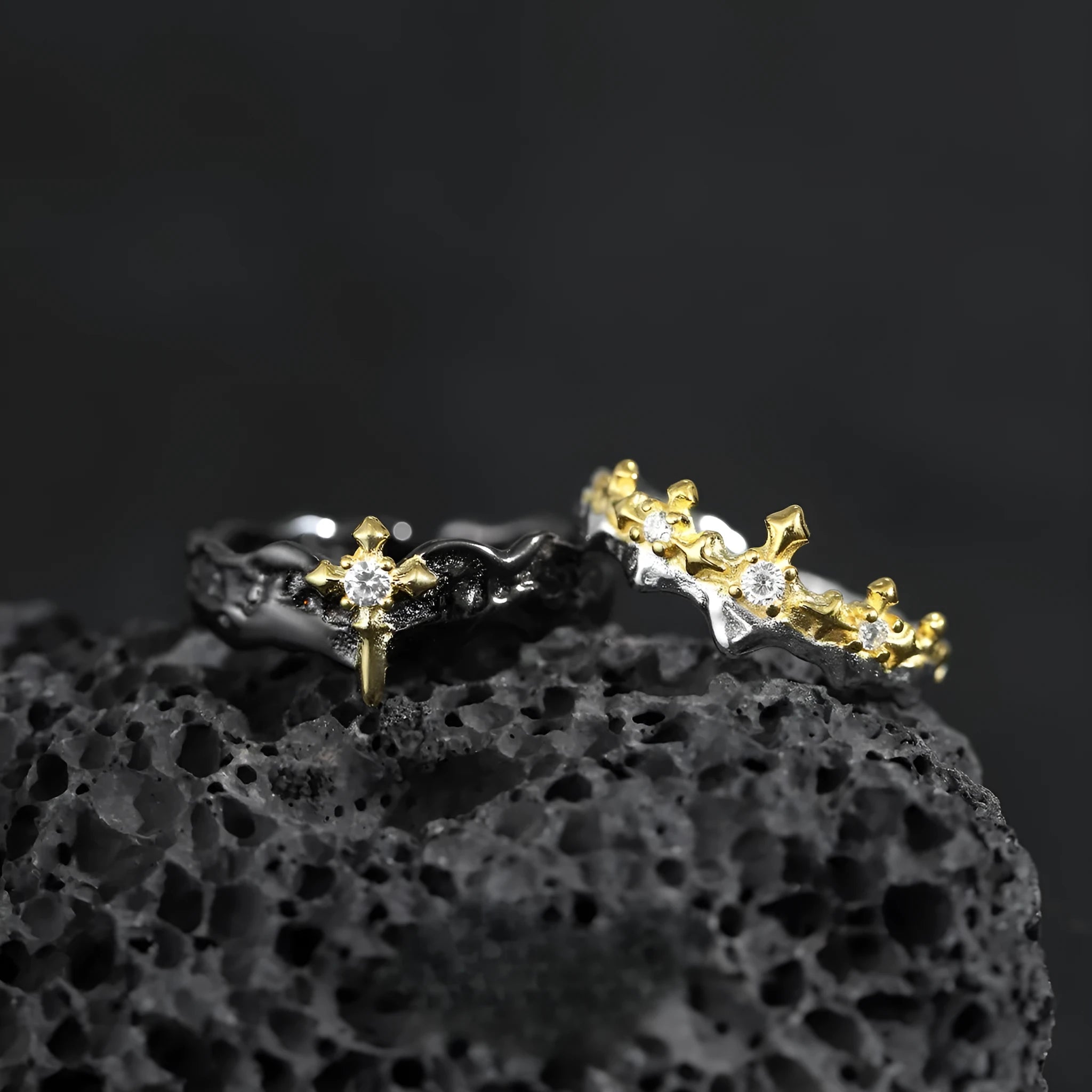 Princess Knight couple ring in silver with electroplated finish and adjustable opening