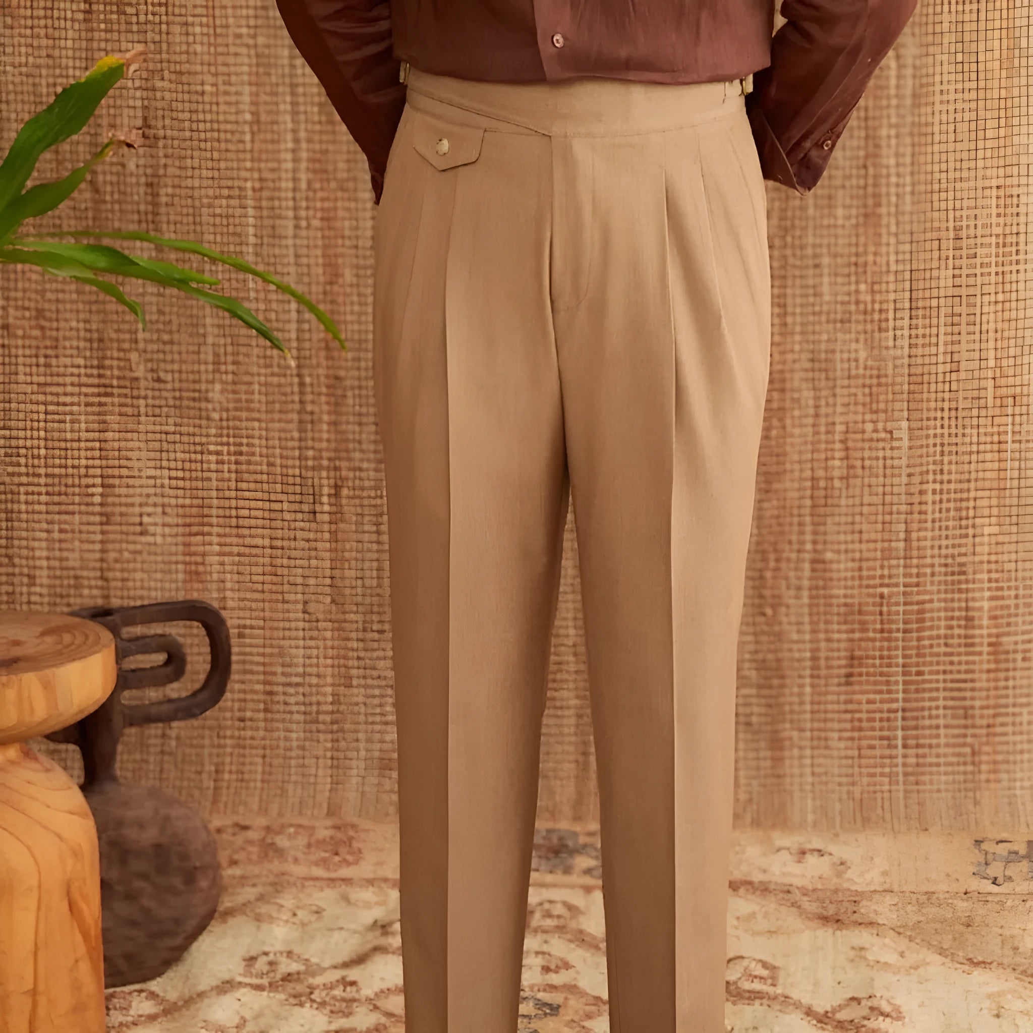 Men's slim fit straight leg trousers in dark grey, made from wrinkle-resistant polyester fabric