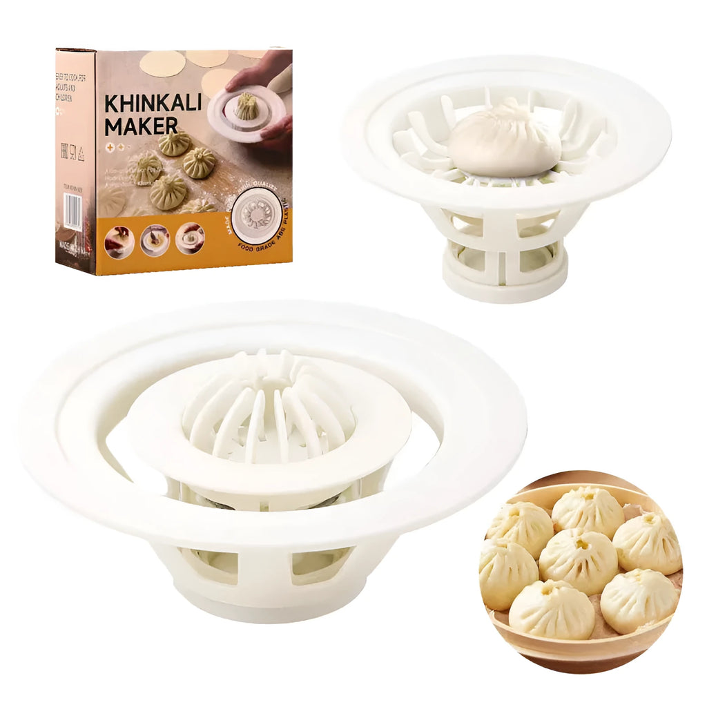Black handheld steamed bun and dumpling mould for shaping Asian pastries.