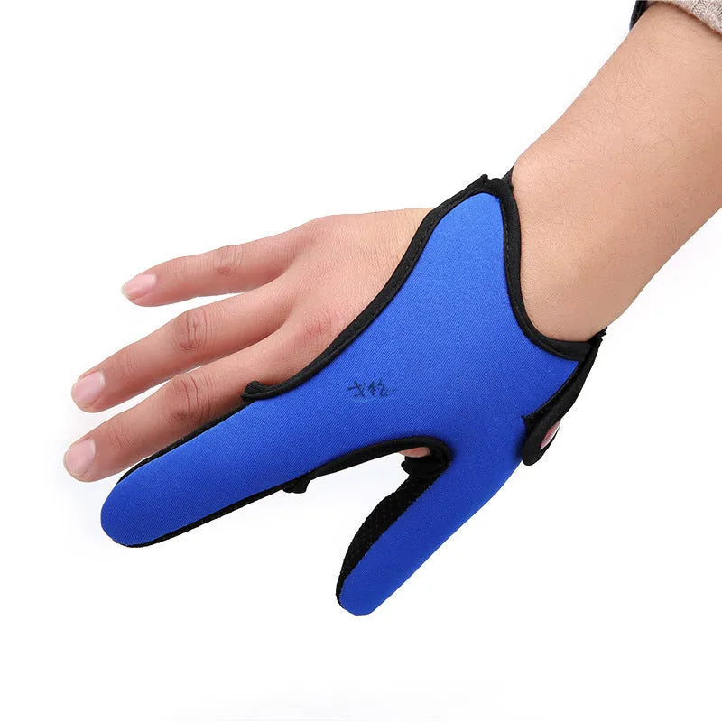 Single two finger fishing glove showing diving cloth back and microfiber palm area