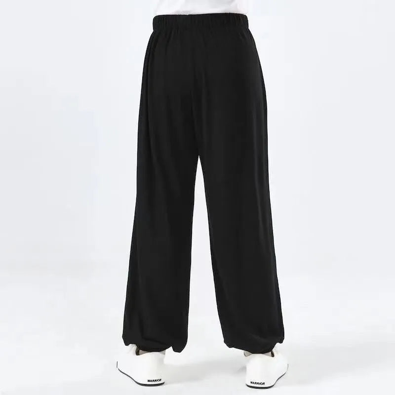 Children's black martial arts practice trousers with high elasticity for Sanda training