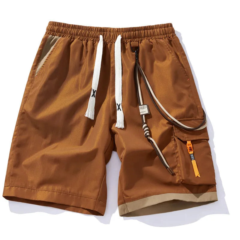 Men's plus size bamboo fibre sports shorts in loose straight-leg fit, shown in coffee colour.