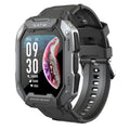 Men's smartwatch with camouflage silicone band showing health monitoring display