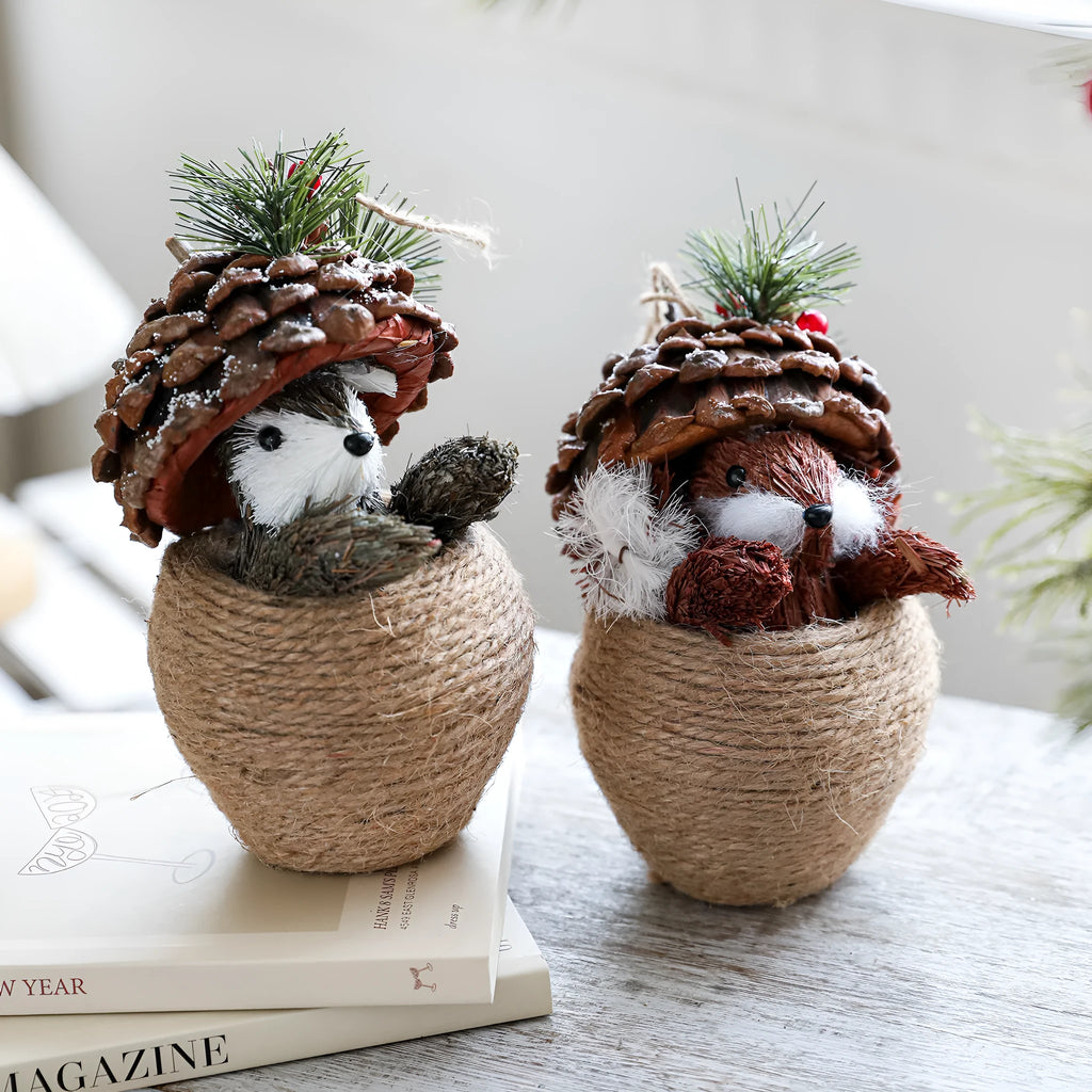 Foam squirrel Christmas decoration in brown or gray, single simulation squirrel ornament for festive display.