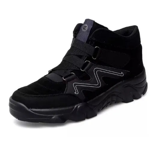 Men's black lace-up casual shoes with stitched detailing on a white background.