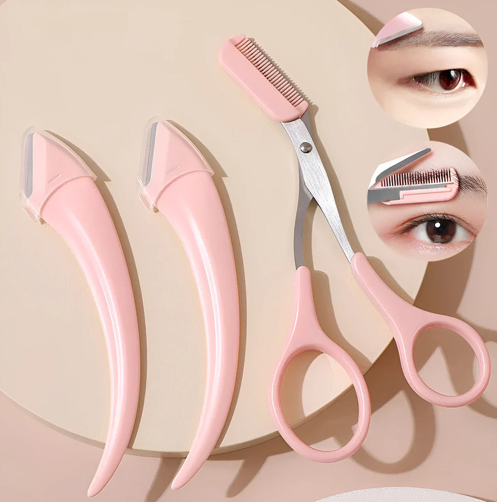 Eyebrow trimming knife with curved moon shape and comb for eyebrow grooming