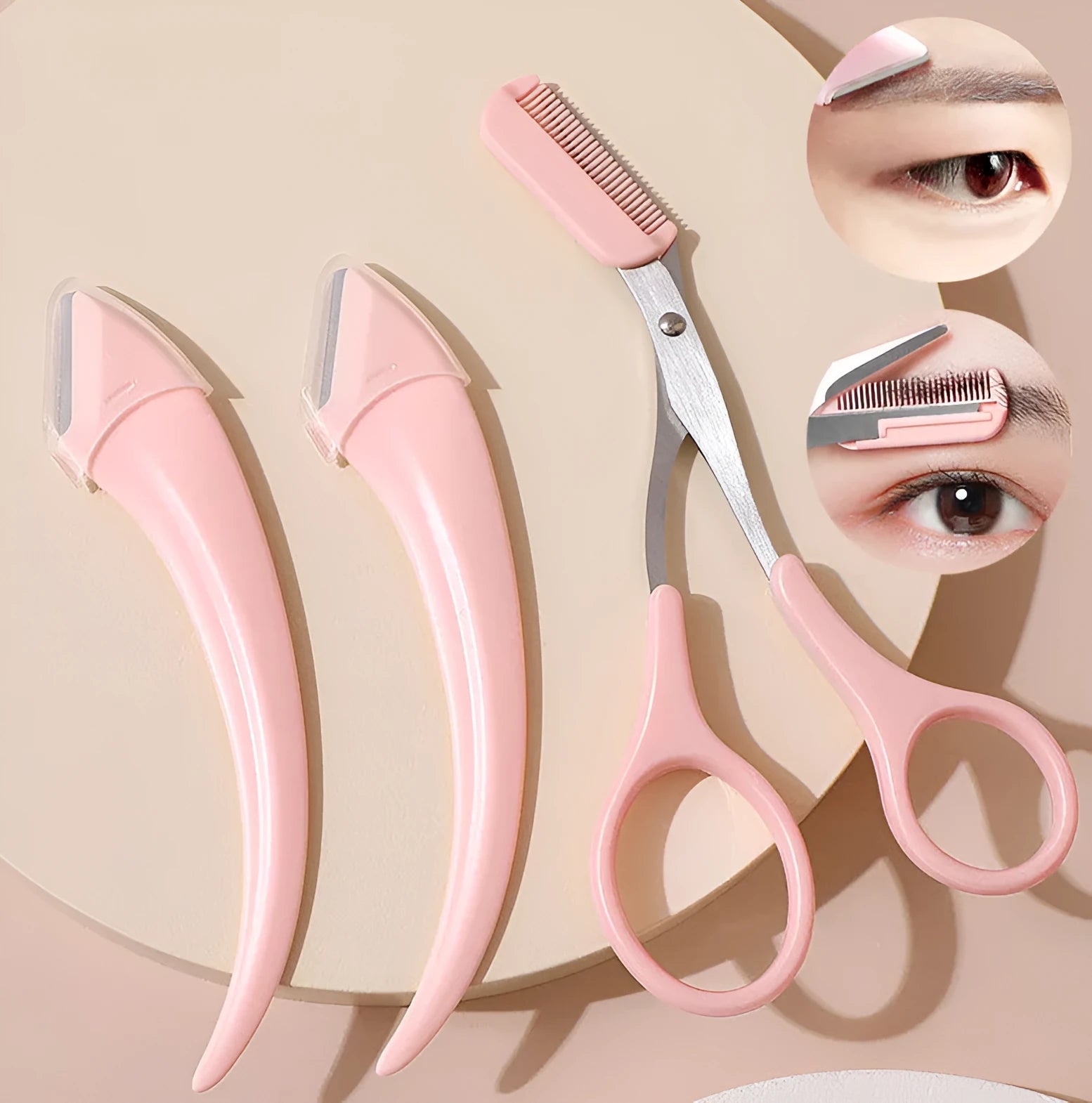 Eyebrow trimming knife with curved moon shape and comb for eyebrow grooming