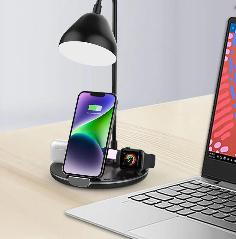 Black and white magnetic folding wireless charger with aluminium frame in tri-fold adjustable positions