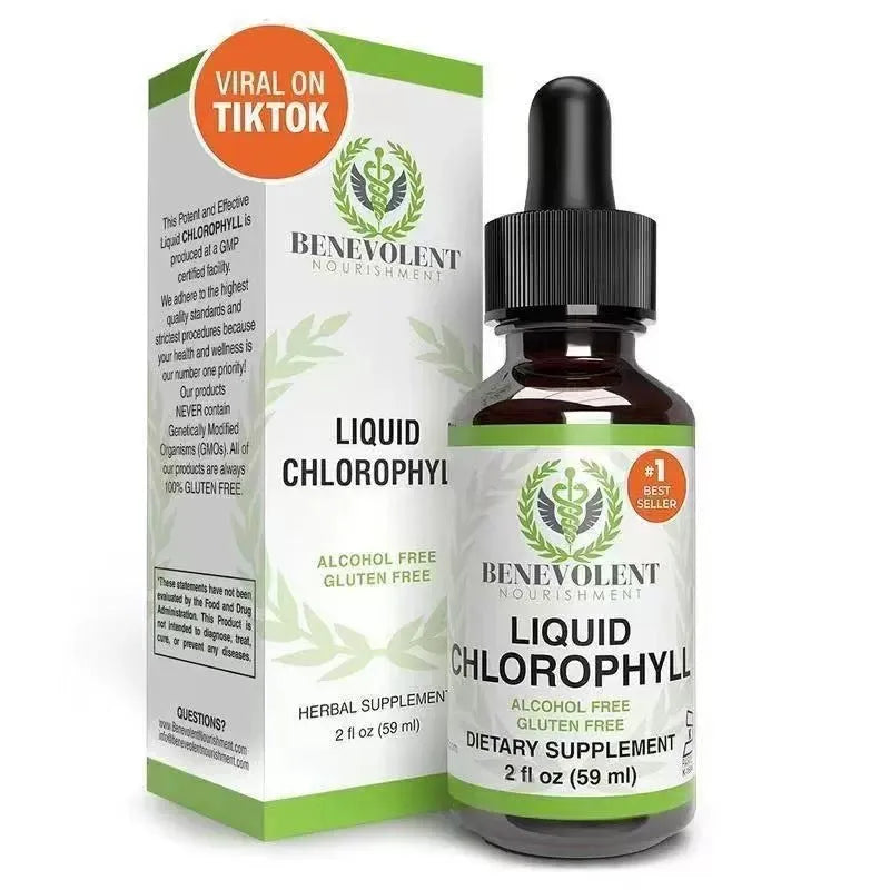 60 ml bottle of mint chlorophyll drops with a dropper for adult dietary supplement use