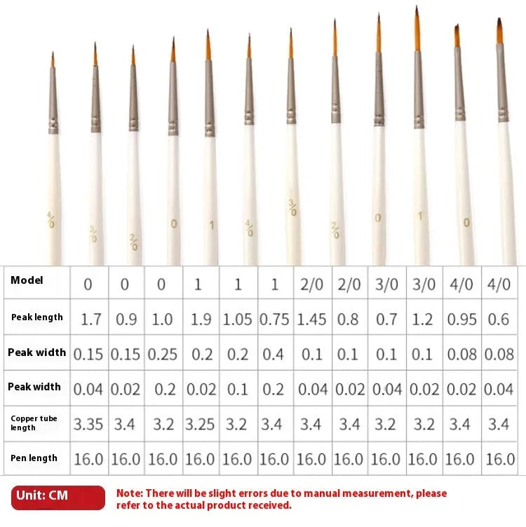 Set of 12 fluorescent pearl white nylon wool hook art brushes in a solid wood pen holder.