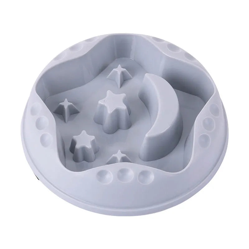 Large slow feeder dog bowl with moon star wings pattern and non-slip base in blue colour