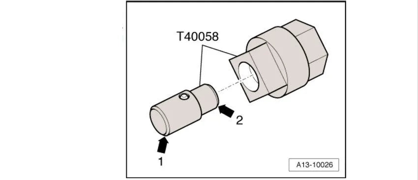 Aodi T40058 special service tool, a crankshaft rotating sleeve for engine timing with directional arrows.