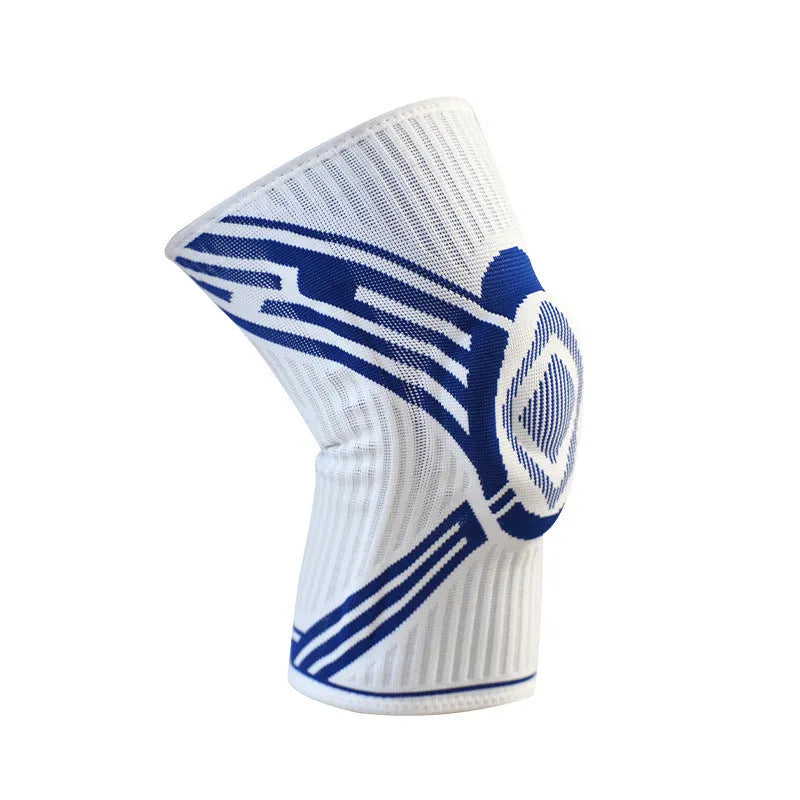 High elasticity knee pads in blue, yellow, and grey colours for adult sports protection