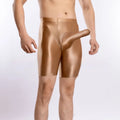 Men's plus size shiny silky nylon sports shorts in multiple colours on a size chart.