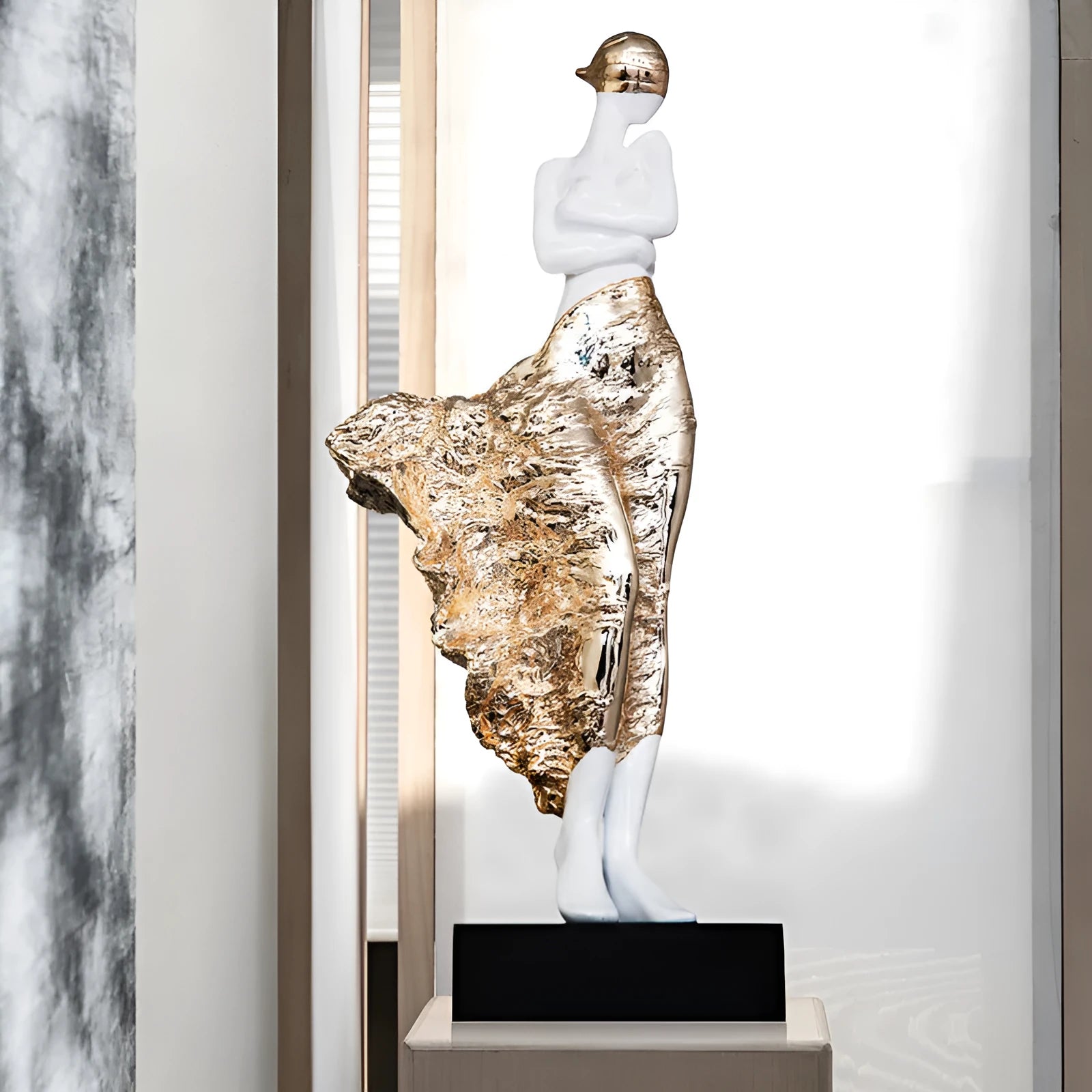 48cm modern resin character sculpture ornament in metallic gold or silver finish