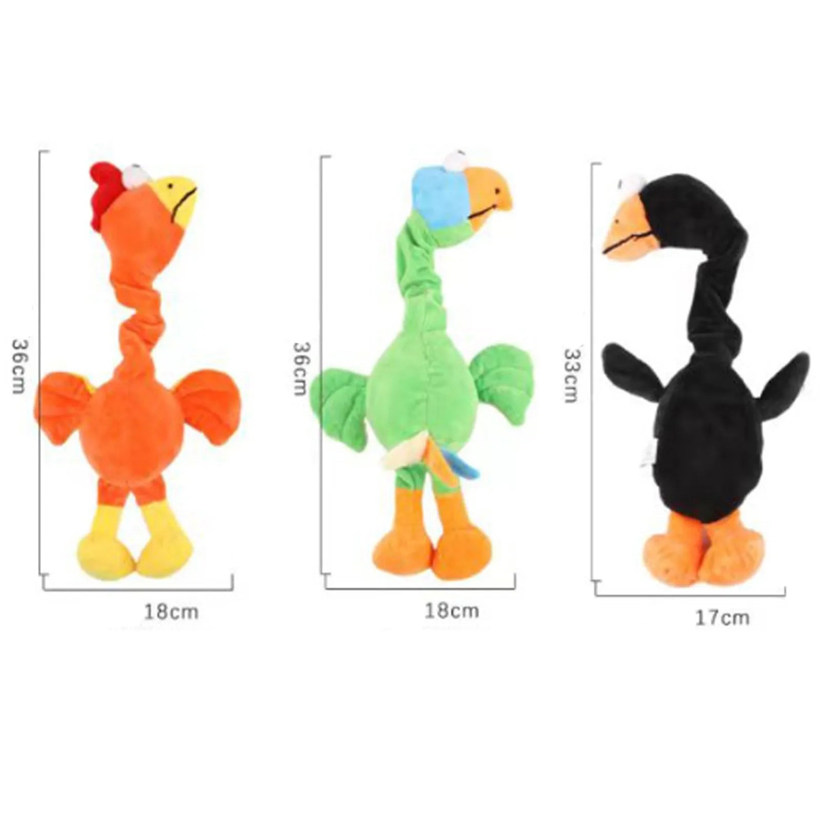 Black, green, and orange TPR dog chew toy shaped with a screaming chicken sound feature.