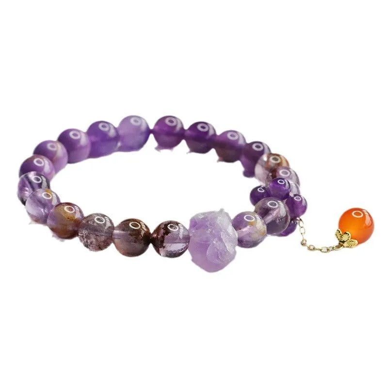 Natural purple amethyst and red agate crystal bracelet in Mori style design