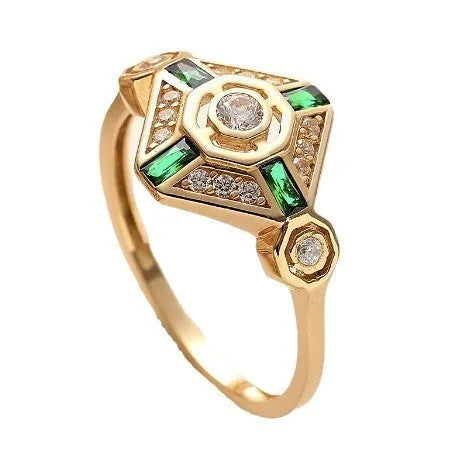 INS style emerald diamond ring with geometric square design in lvzuan colour on women's hand