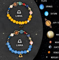 Set of two natural stone beaded bracelets featuring the twelve Chinese zodiac signs.
