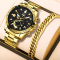 Men's gold-coloured business watch with stainless steel strap showing 10mm thickness profile
