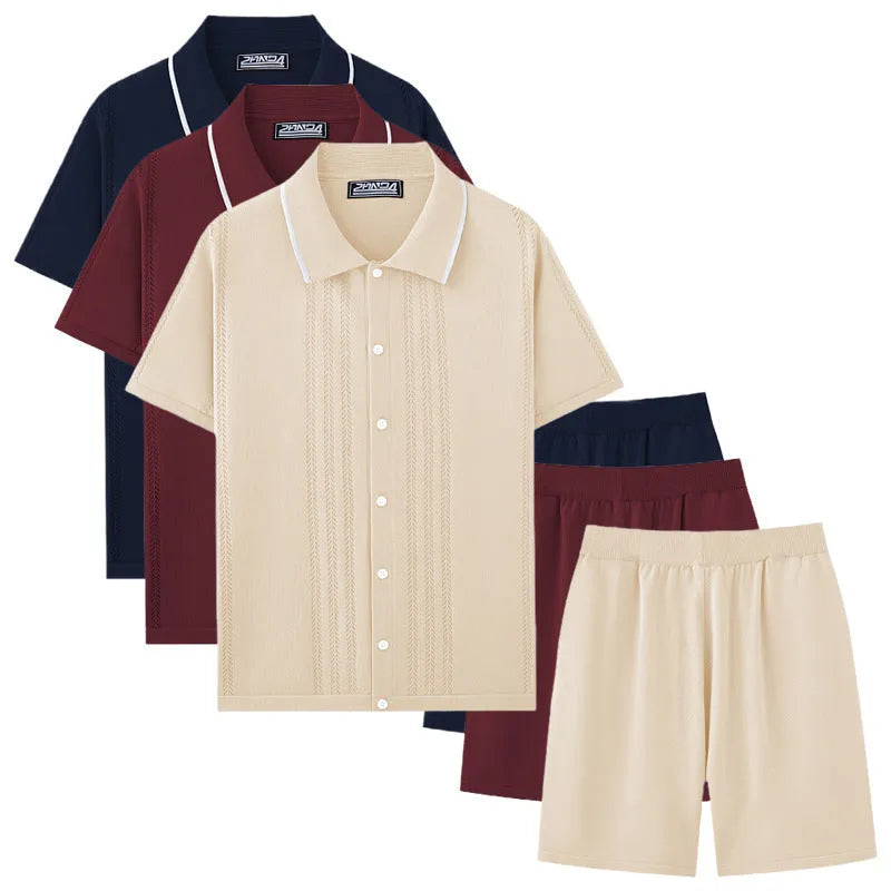 Business casual two-piece set with short sleeve top and shorts in Tencel viscose fabric