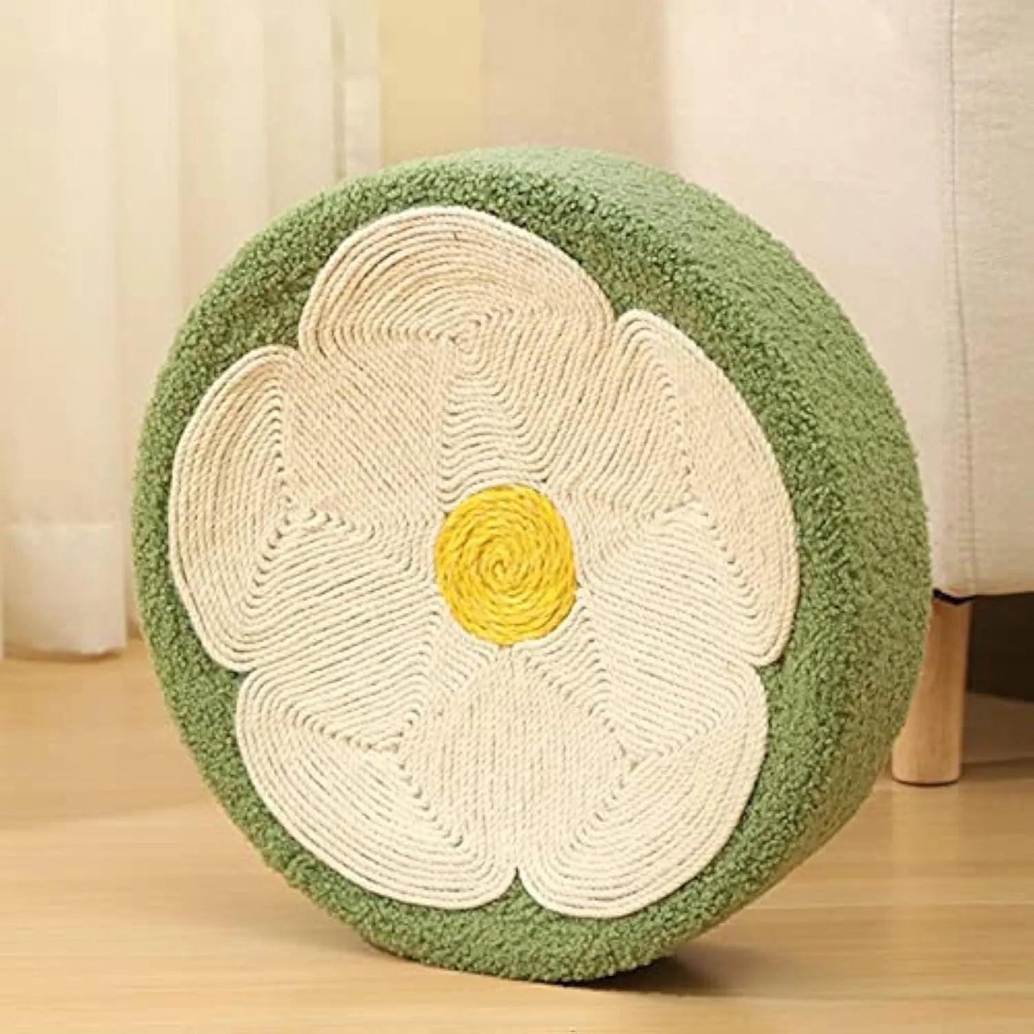 Green sisal cat scratcher bowl lounge bed with round deep bowl design