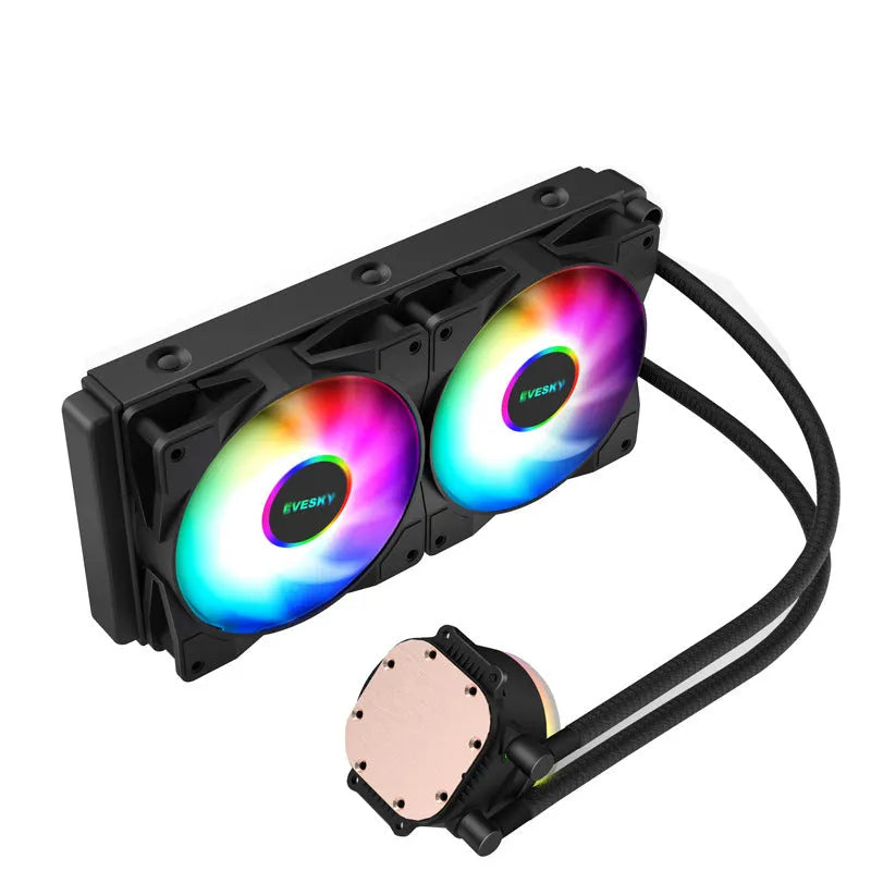CPU radiator cooler with RGB lighting for gaming PC, available in multiple sizes including 120mm, 240mm, and 360mm