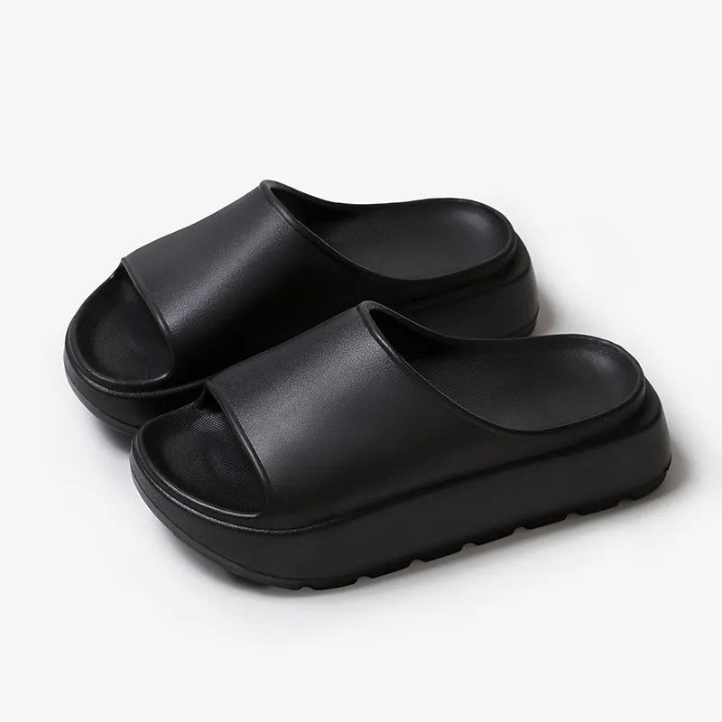 Women's fish mouth slippers with thick 5.5cm EVA soles in beige, black, khaki, or rose red colours
