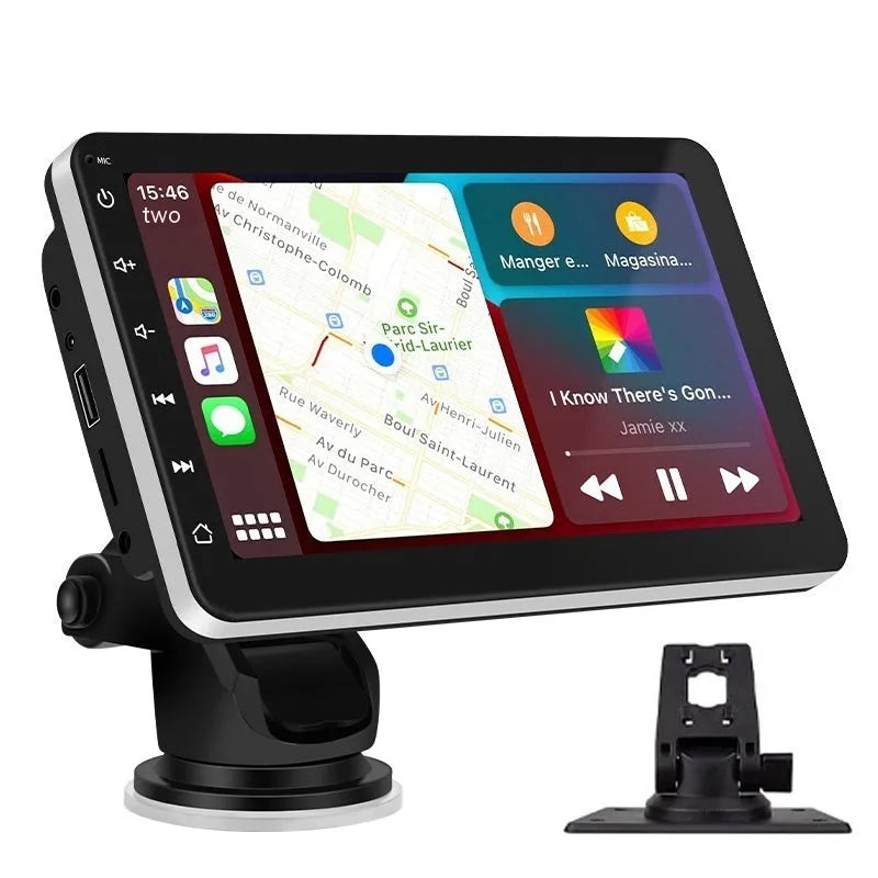 7-inch wireless CarPlay GPS navigator for cars with universal mounting bracket.