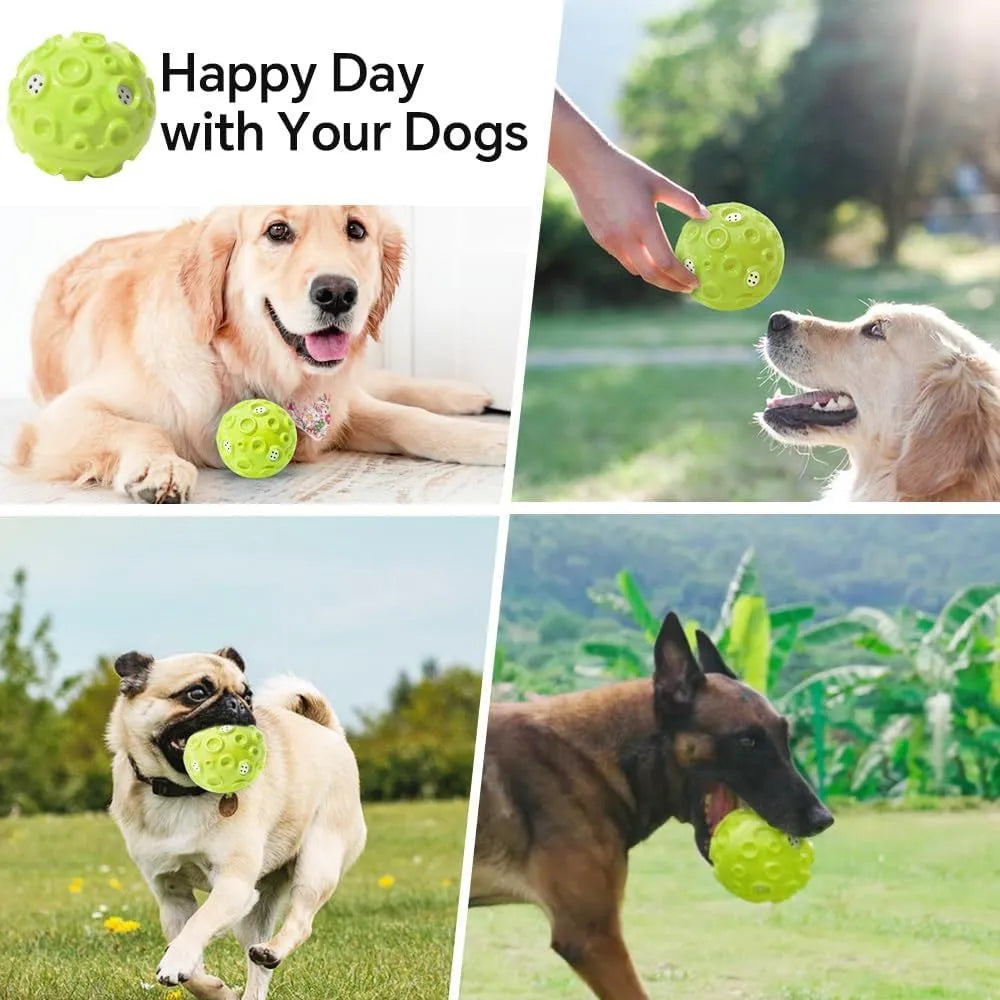 Colourful natural rubber dog toy ball with textured surface for aggressive chewers and teeth cleaning