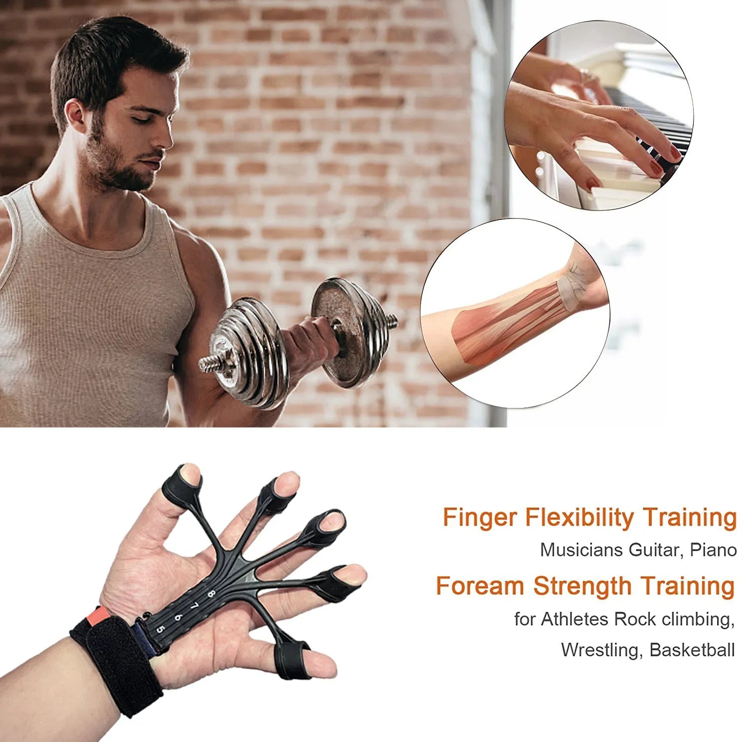 HLX silicone finger tension trainer with puller, tension ropes, and adjusting belt for hand exercises.
