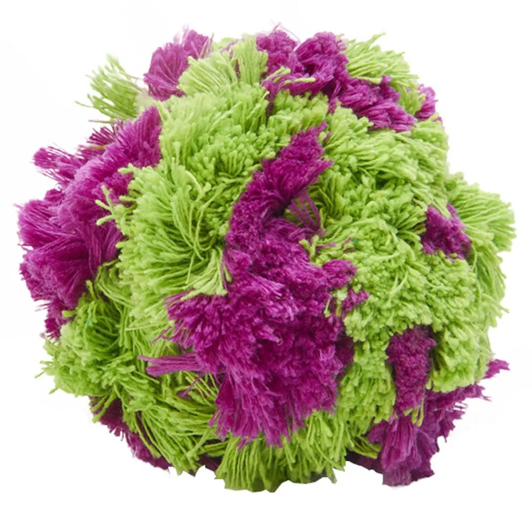 Purple plush seaweed ball dog chew toy for interactive play and teeth cleaning
