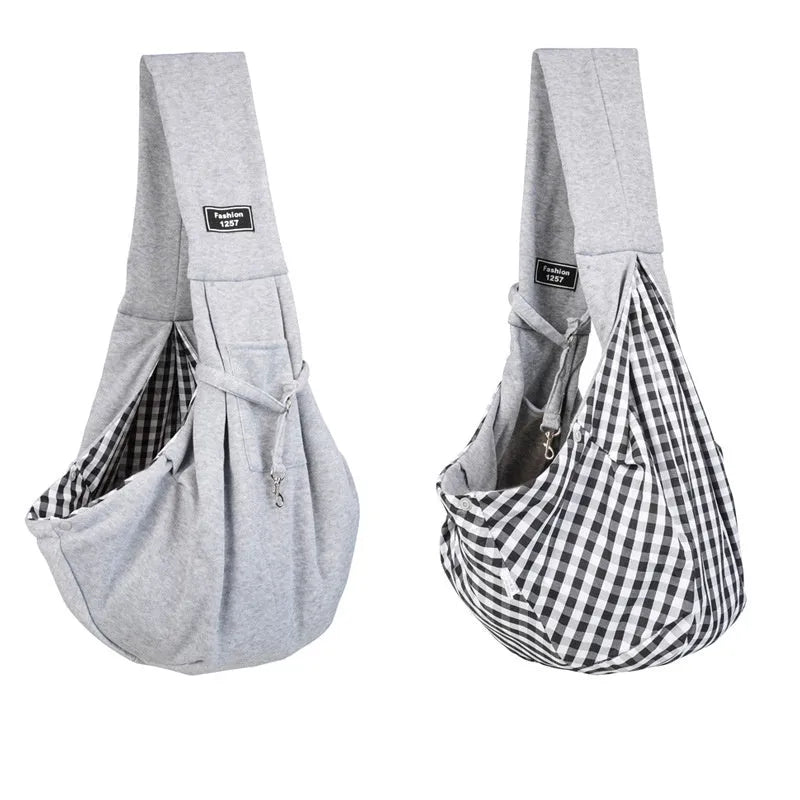 Foldable cat carrier backpack in messenger bag style with breathable mesh panels, shown in multiple colours.