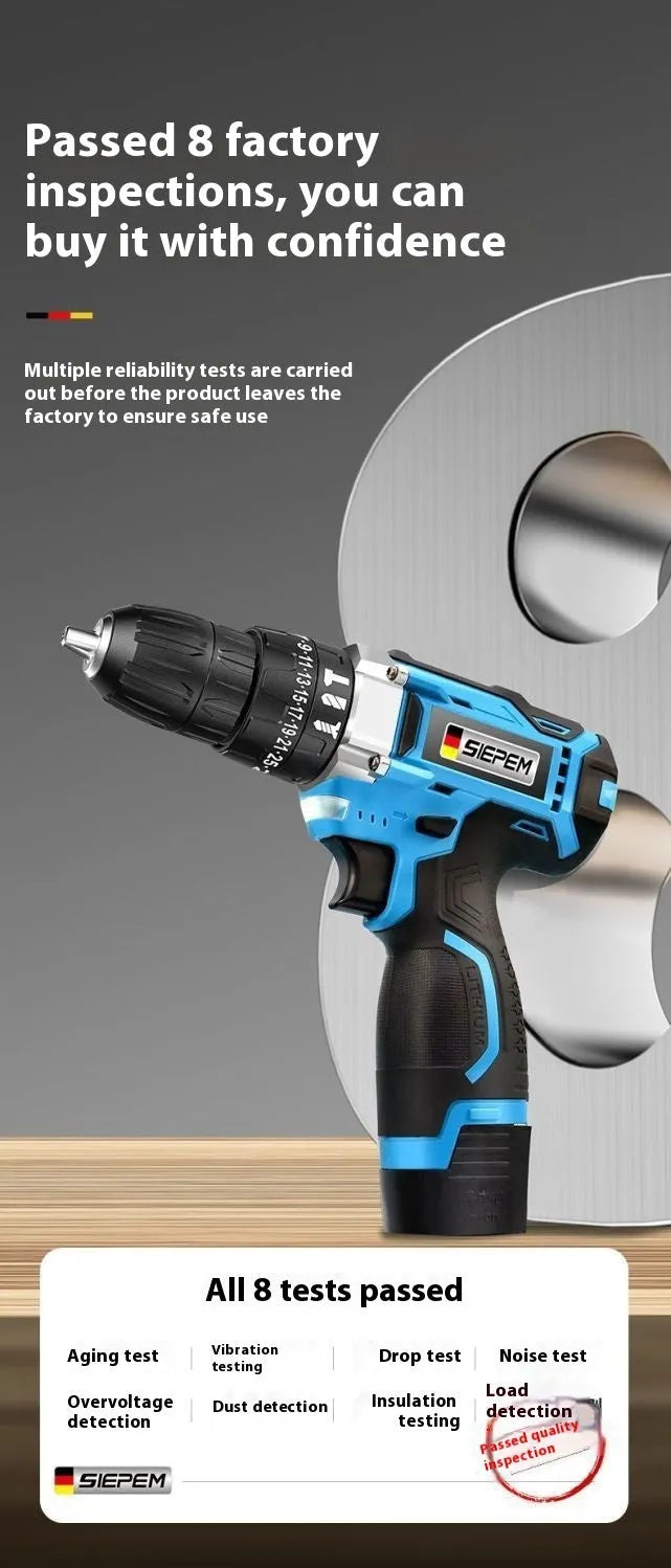 12V dual-speed impact pistol drill and electric screwdriver set in plastic storage case